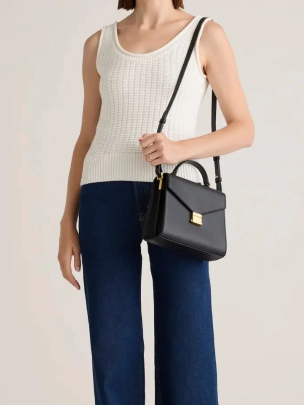 Quince black leather top-handle bag